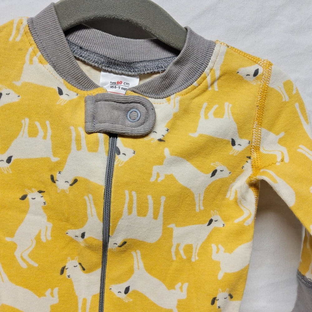 Hanna Andersson Pajamas Kids 6-9 Months Yellow Goat Print Organic Cotton Zip Up